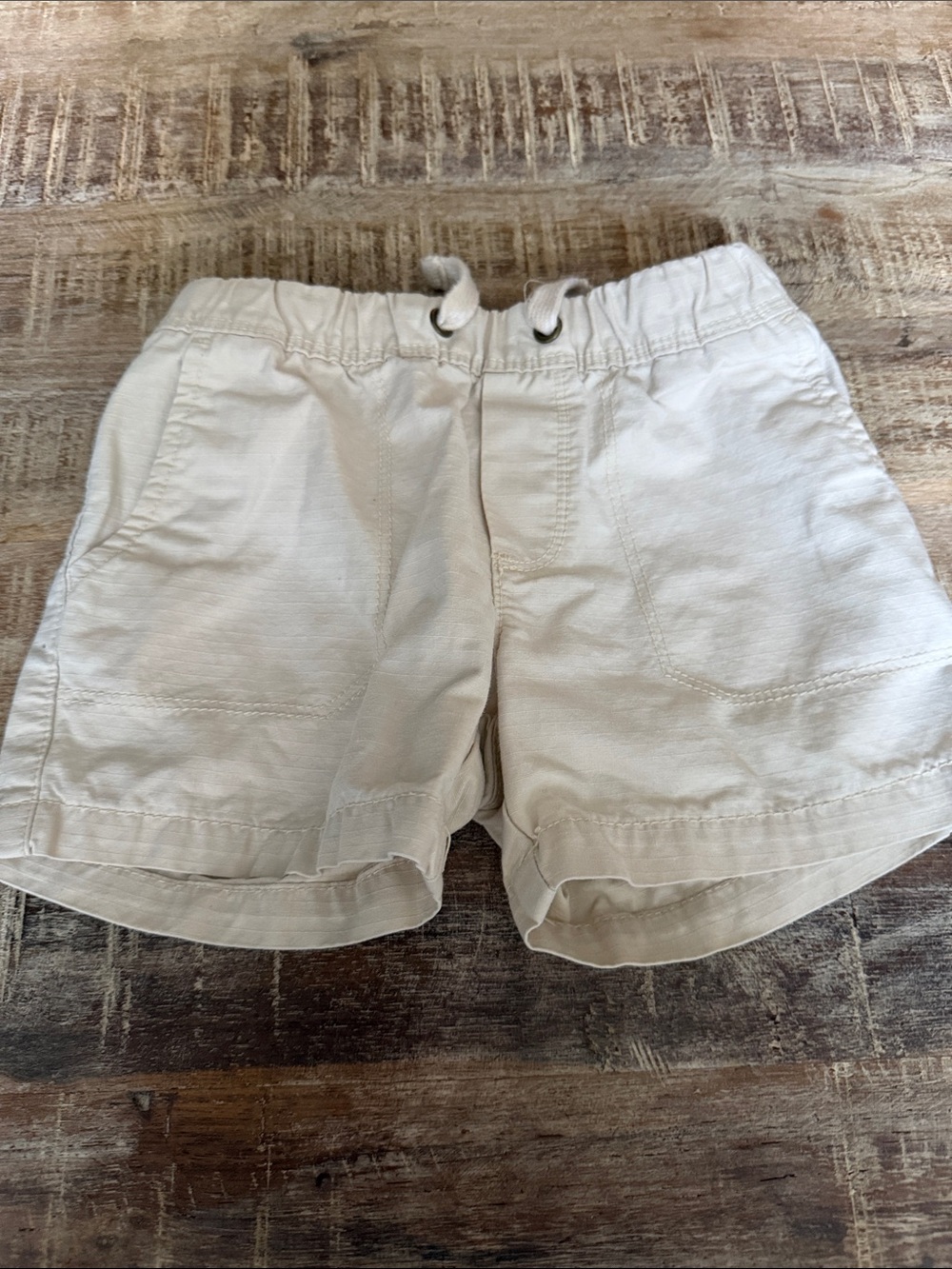 Kids Elastic Waist Drawstring Shorts in Light Cream